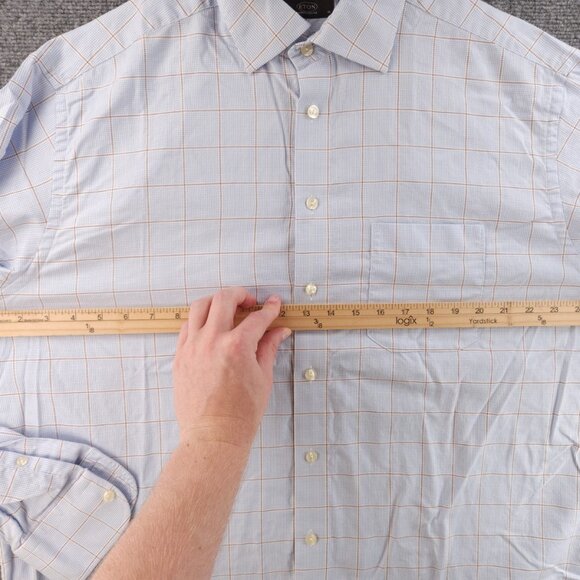 Eton Blue Orange Check 18 Button Up Convertible Cuff Pocket Long Sleeve Shirt - Picture 13 of 16